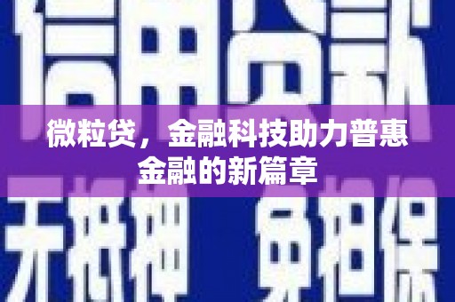 北部新区微粒贷，金融科技助力普惠金融的新篇章
